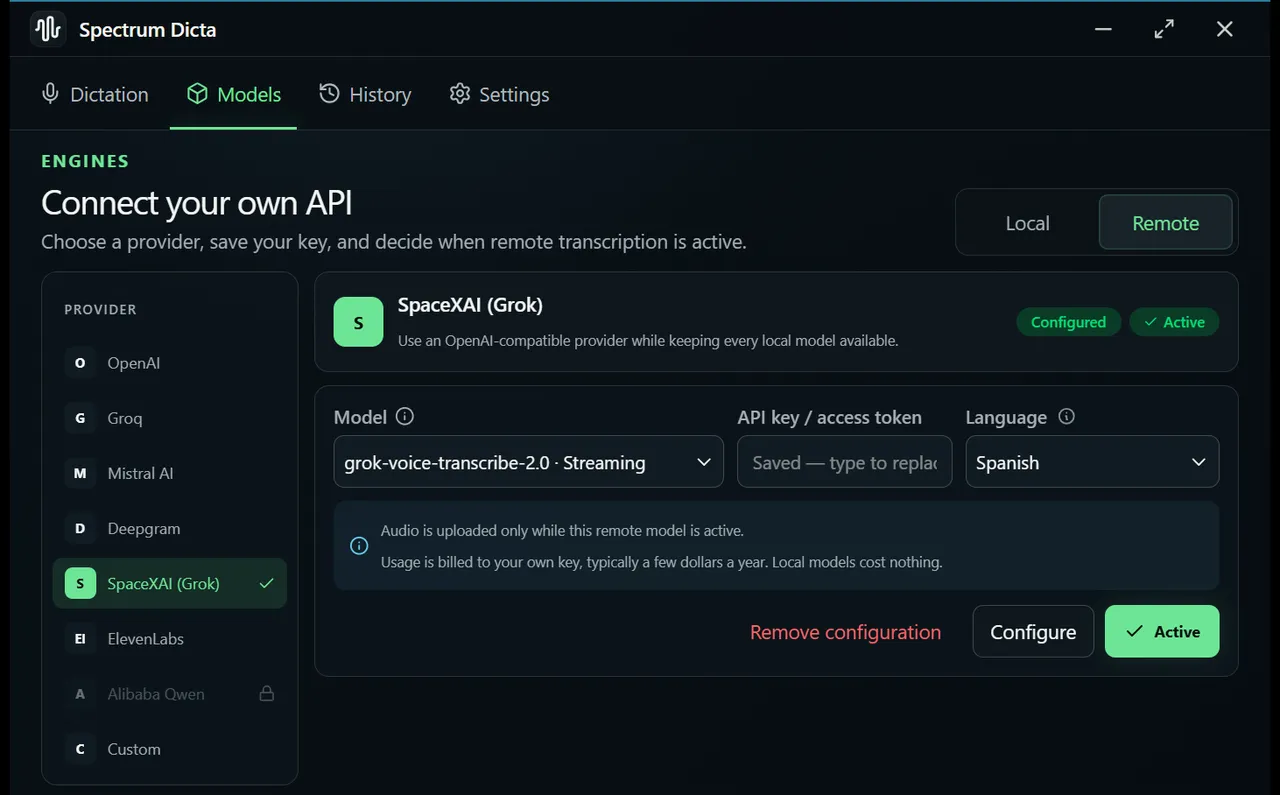 Spectrum Dicta: Your own API